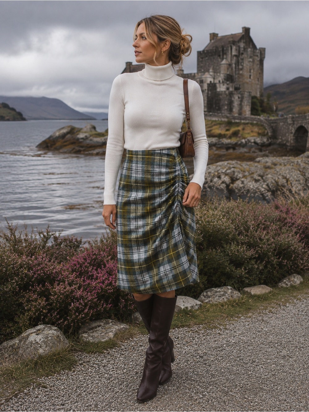 Rare NWT Lochcarron Scotland Gordon Modern Ruched Tartan Wool Skirt Sz 18